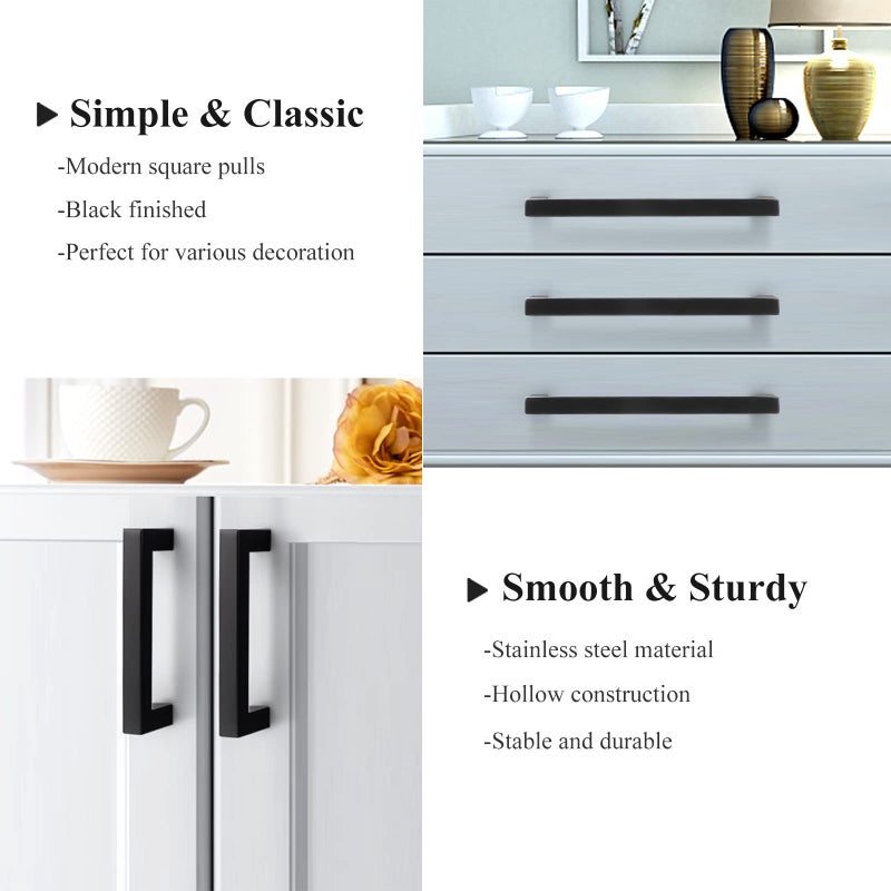 Probrico (5 Pack) Flat Black Square Cabinet Handles 4 inch(102mm) Hole Centers Drawer Pulls for Cupboard Dresser,Stainless Steel Kitchen Bathroom Hardware,Overall Length 4-1/2 inch(114 mm) - Image 4